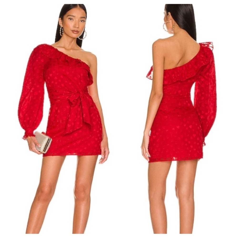 MAJORELLE Annalise ruby Red heart pattern One-Shoulder Dress 2770